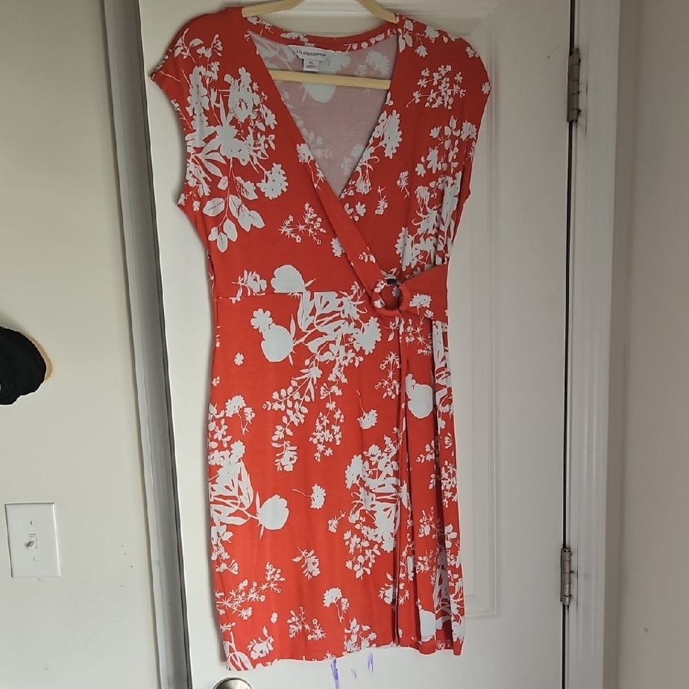 Ann‎ Taylor Orange Wrap Midi Dress V-Neck Short Sleeve